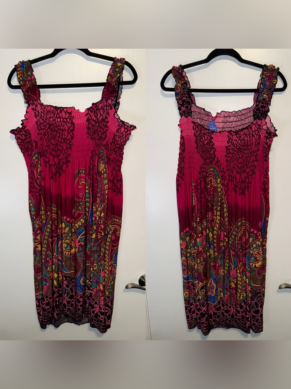 WinWin Magenta Paisley Smocked Mini Dress